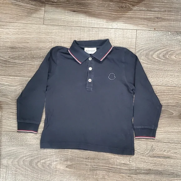Moncler Polo Shirt Size 4 Dark Blue Kids Polo with Red Trim - Picture 1 of 4